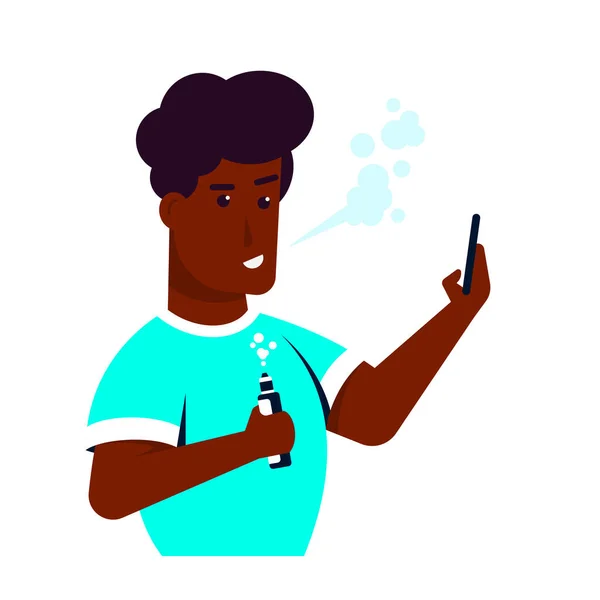 Concepto Actividad Aspiración Afro Americano Hombre Personaje Disfrutando Vape Smoking — Vector de stock