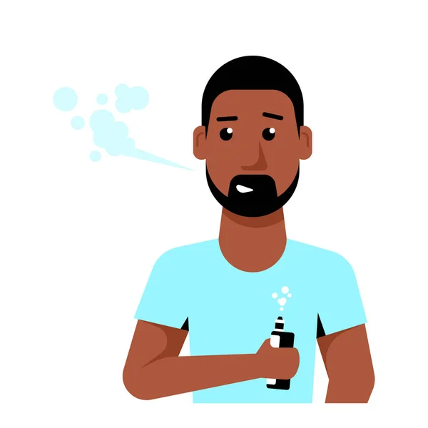 Concepto Actividad Aspiración Afro Americano Hombre Personaje Disfrutando Vape Smoking — Vector de stock