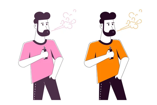 Vaping Activity Concept Personnage Masculin Caucasien Appréciant Tabagisme Singe Isolé — Image vectorielle