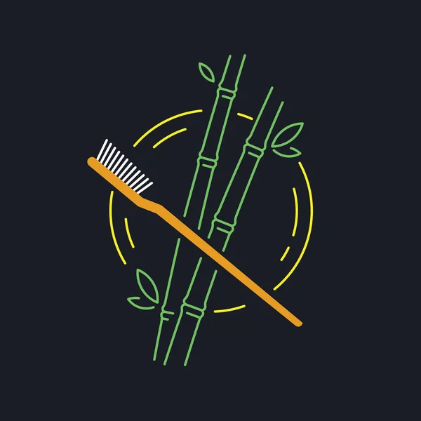 Cepillo de dientes de bambú icono vectorial aislado sobre fondo negro — Vector de stock