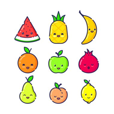 Beyaz Arkaplanda Komik Meyve Karakterleri