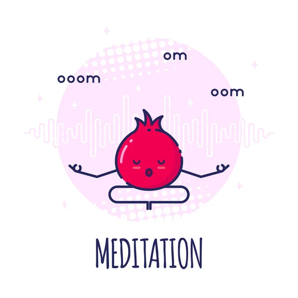 Personaje de granada divertida meditación, Lotos Pose Padmasana — Vector de stock