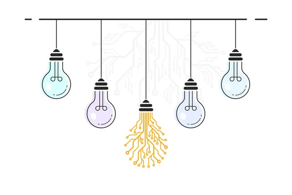 Ampoules suspendues avec une en forme de PCB — Image vectorielle