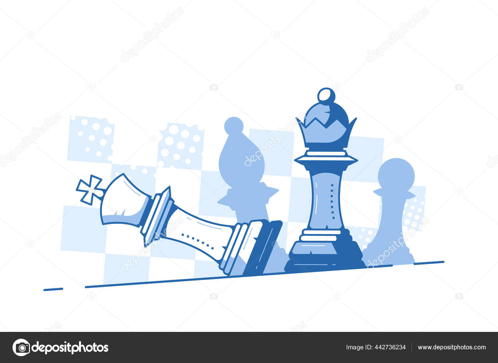 Chess Piece 3d Illustration Banner Of Pieces With A Fallen Pawn