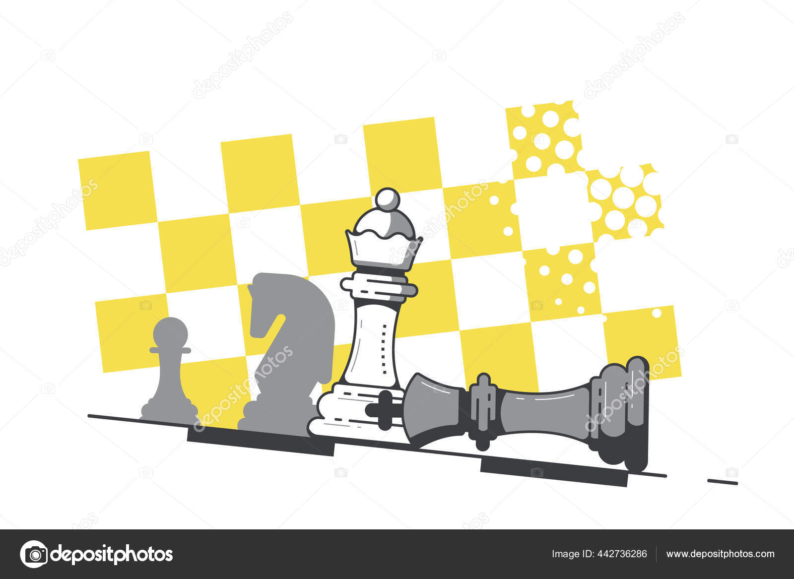 Chess Piece 3d Illustration Banner Of Pieces With A Fallen Pawn