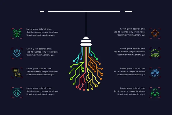 Modelo infográfico com lâmpada PCB no fundo preto — Vetor de Stock