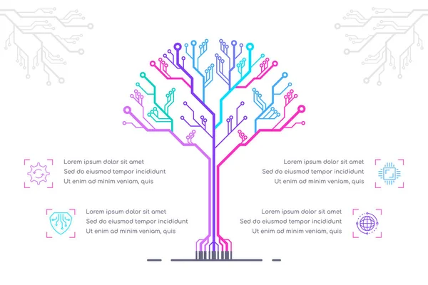 Infografik-Vorlage mit Leiterplattenbaum auf weißem Hintergrund — Stockvektor