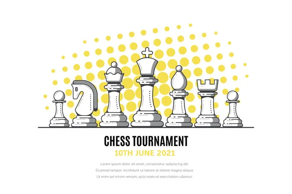 Chess Tournament Banner Template, Outline Vector Illustration — Stock Vector