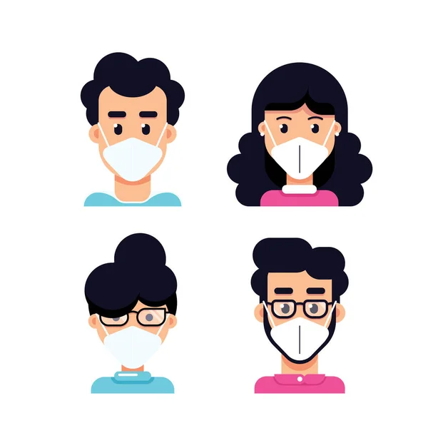 Gente usando máscara facial, conjunto de iconos — Vector de stock