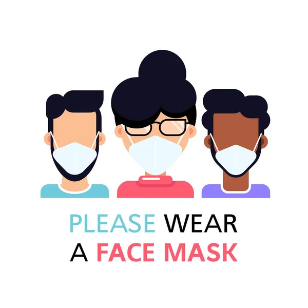 Por favor, una máscara facial, pancarta de estilo plano — Vector de stock