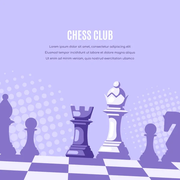 Chess Club Banner Template, Outline Vector Illustration — 스톡 벡터