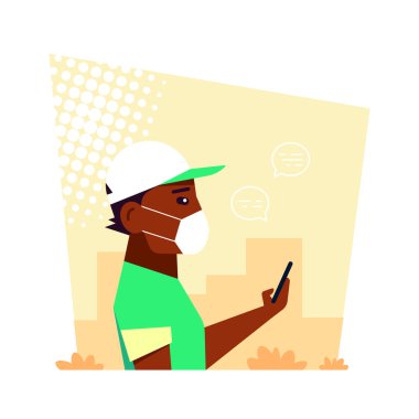 Şehirde Yüzü Maskeli, Akıllı Telefonlu Siyah Adam