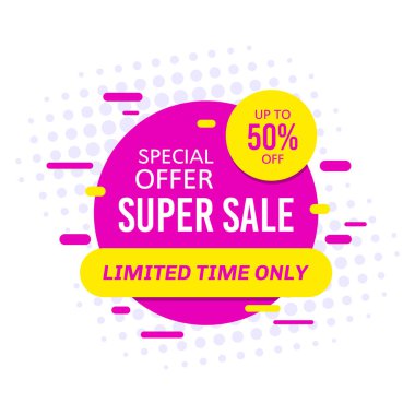 Promosyon satışı afişi şablon tasarımı, vektör illüstrasyonu