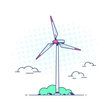 Beyaz arkaplan vektör illüstrasyonunda rüzgar türbinleri