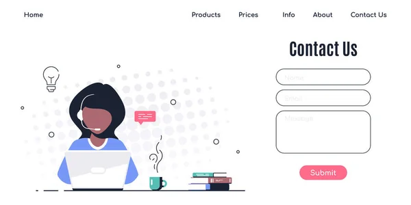 Fale Conosco modelo de design de página web em estilo plano —  Vetores de Stock