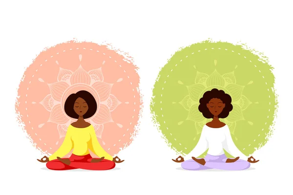 Young Woman in Lotus Pose Pratices Meditation — Stock Vector