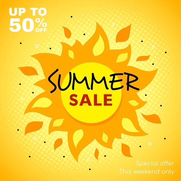 Sommerschlussverkauf Banner Mit Sonnendesign Und Heißen Farben Promoplakette Für Saisonale — Stockvektor