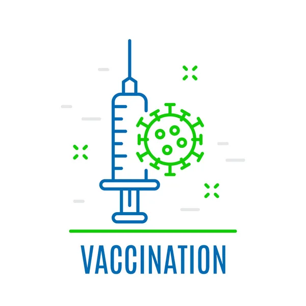 Hora de vacunarse. Jeringa con vacuna y virus. — Archivo Imágenes Vectoriales