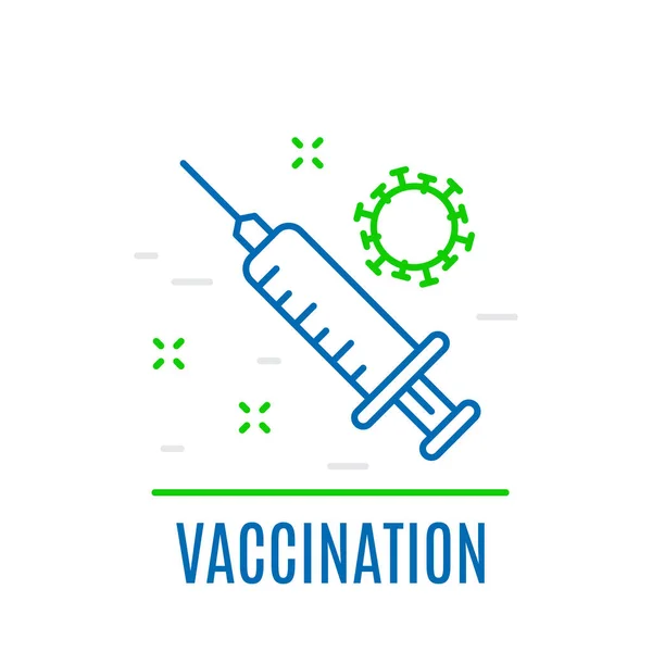 Time to vaccinate. Syringe with vaccine and virus. — Stock Vector
