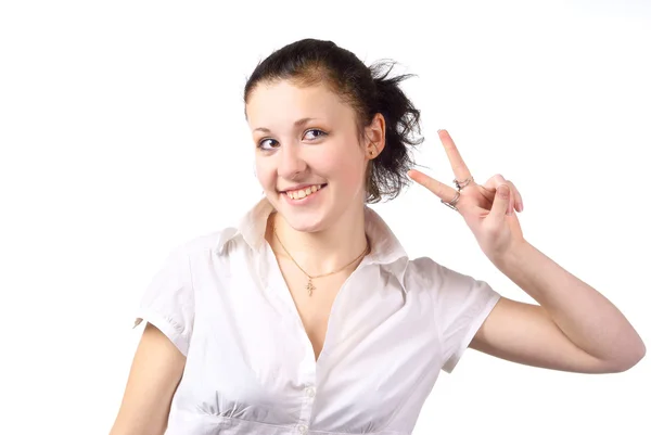 Girl showing "V" — Stock Photo, Image