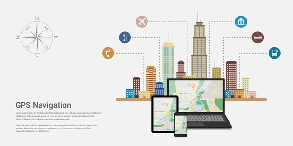 Mappa di navigazione gps — Vettoriale Stock