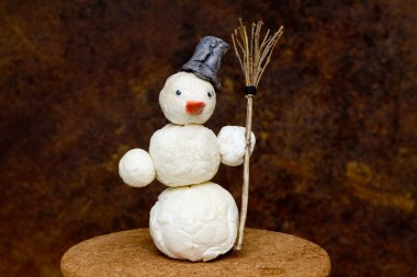 Kardan adam elinde süpürge ile