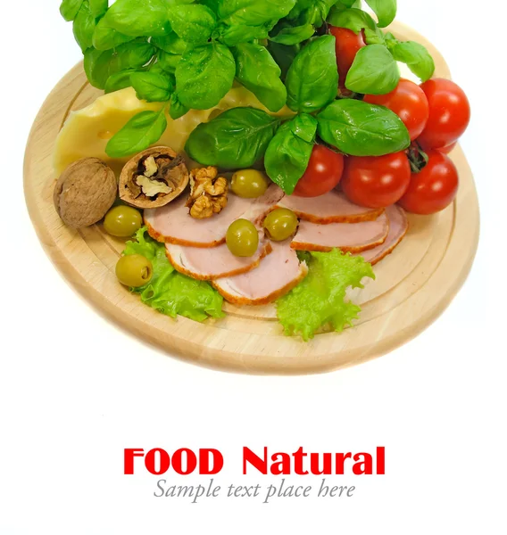 Köstlicher Schinken, Käse, Tomaten und Salat — Stockfoto