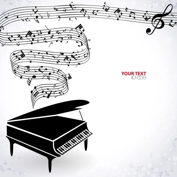 Musical notes staff background with piano — स्टॉक वेक्टर