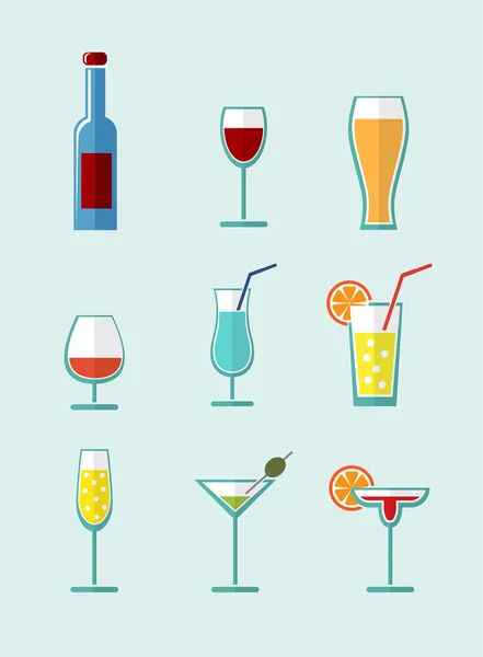 Alkol içecekleri ve kokteyl ikonu seti