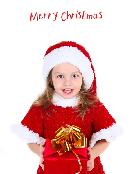 Christmas little girl with gift — Stock Photo, Image