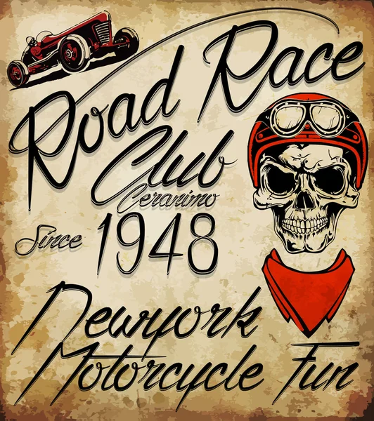 Vintage motociclista crânio Emblema — Vetor de Stock