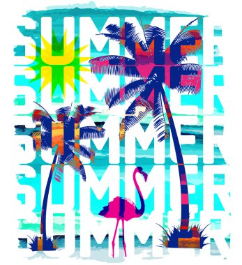 Vintage Beach posteri. Vektör arkaplanı.