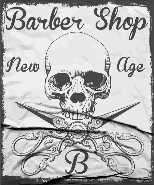 Barber shop skull print/skull illustration/evil skull/concert po — Stock Vector