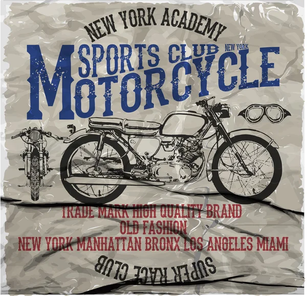 Μοτοσικλέτα αγωνιστικά τυπογραφία γραφικά και αφίσα. Κρανίο και παλιά — Διανυσματικό Αρχείο