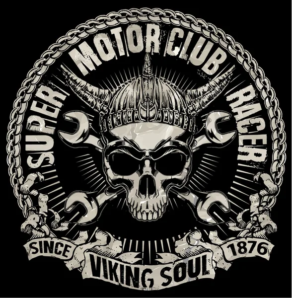 Póló skull motorkerékpár grafikai tervezés — Stock Vector