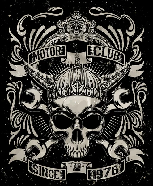 Desain grafis sepeda motor Tee skull - Stok Vektor