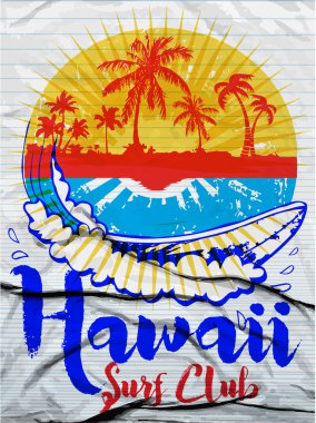 Hawaii Surf illüstrasyon / t-shirt grafik / vektörler / typograph