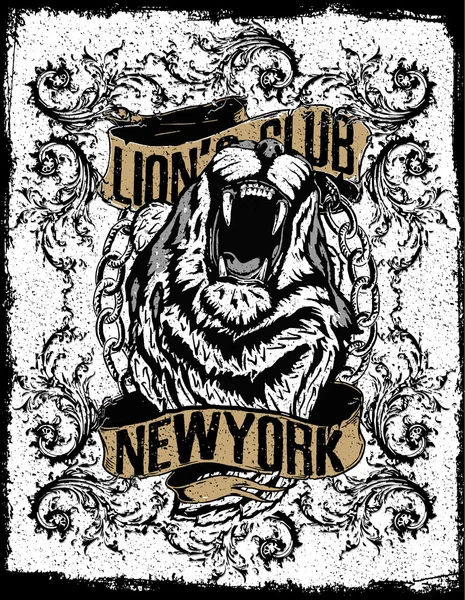 Gráfico de t-shirt de leão nova york — Vetor de Stock