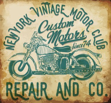 New york vintage t-shirt grafik motosiklet kulübü