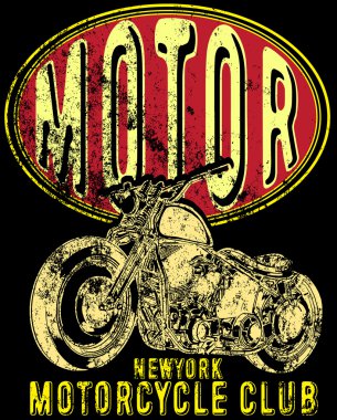 Vintage motosiklet. El ile çizilmiş grunge vintage illüstrasyon 