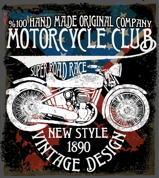 Vintage motorfiets. Getekende grunge vintage afbeelding met de hand — Stockvector