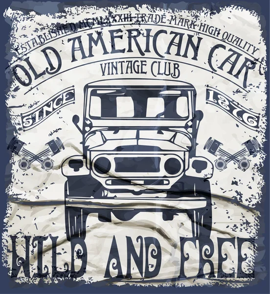 Altes amerikanisches auto vintage classic retro man t shirt grafik desig — Stockvektor