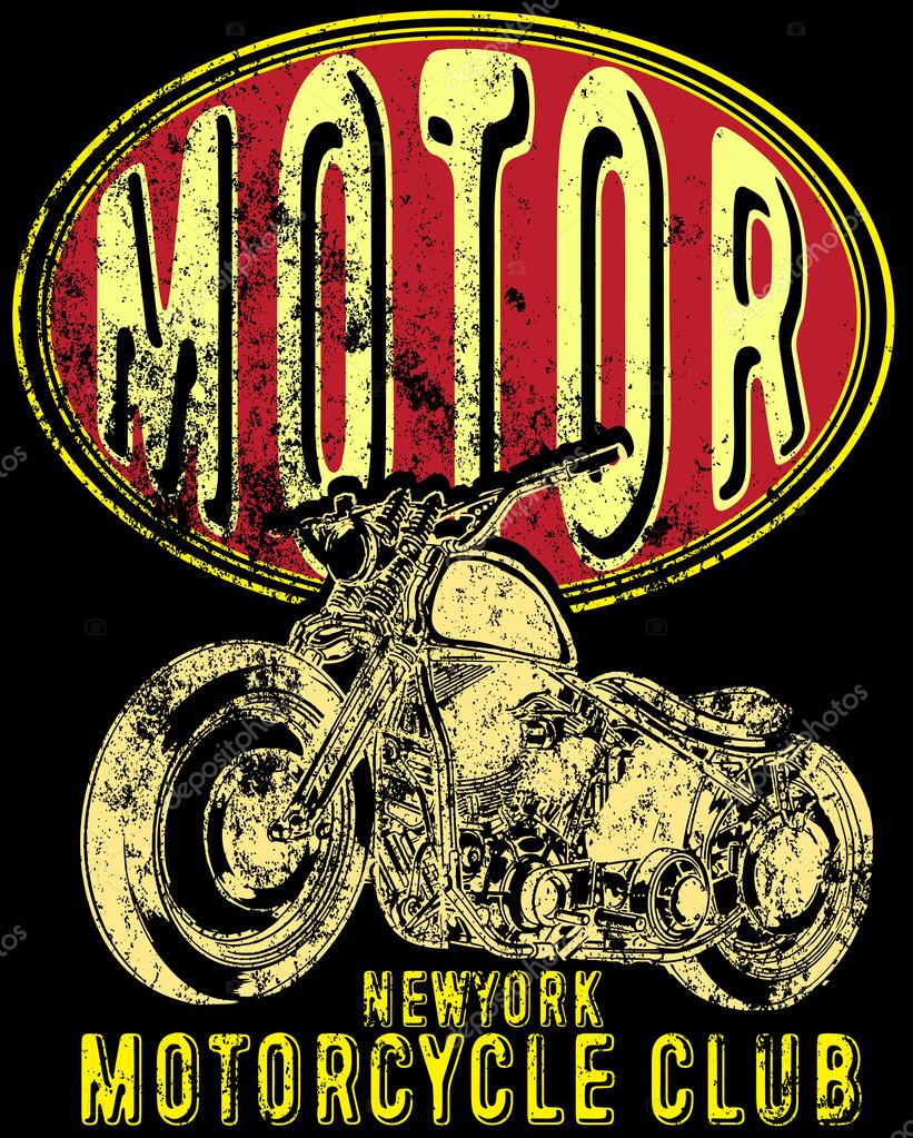 Vintage motorcycle. Hand drawn grunge vintage illustration with hand lettering and a retro bike. This illustration can be used as a print on t-shirts and bags; stationary or as a poster.