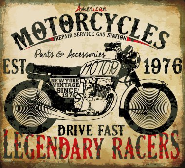 Motosiklet ve grunge doku ile T-shirt baskı