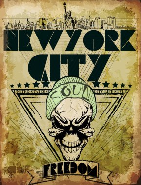 Vintage kafatası tee grafik tasarım New york city