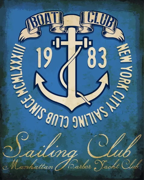 老式帆船俱乐部 t 恤图形设计 — 图库矢量图片