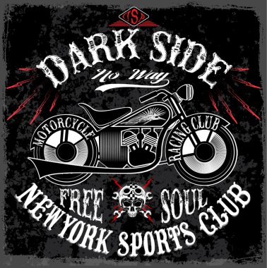 Koyu arka plan ve grunge metin motosiklet T-shirt baskı