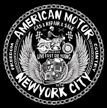 Motosiklet etiket t-shirt tasarımı ile özel chop çizimi