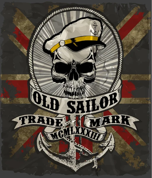 Sailor man schedel tee grafisch ontwerp — Stockvector