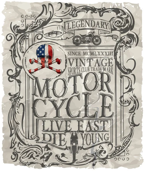 Motorcykel etikettdesign t-shirt med illustration av anpassade chop — Stock vektor